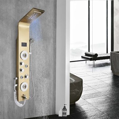 Хидромасажен душ панел Анхел в златист цвят - ⭐Поръчай онлайн и вземи с безплатна доставка до офис на Спиди! ⭐ всичко за Вашата баня от PanelBG