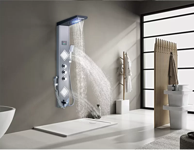 Хидромасажен душ панел Виктория сиво и черно - ⭐Поръчай онлайн и вземи с безплатна доставка до офис на Спиди! ⭐ всичко за Вашата баня от PanelBG
