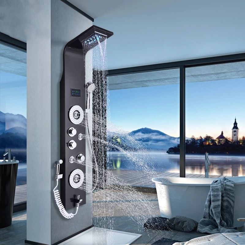 Хидромасажен душ панел Анхел в черен цвят - ⭐Поръчай онлайн и вземи с безплатна доставка до офис на Спиди! ⭐ всичко за Вашата баня от PanelBG