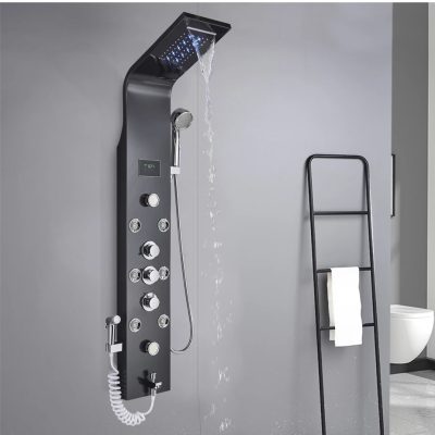 Хидромасажен душ панел Игуасу в черен цвят - ⭐Поръчай онлайн и вземи с безплатна доставка до офис на Спиди! ⭐ всичко за Вашата баня от PanelBG