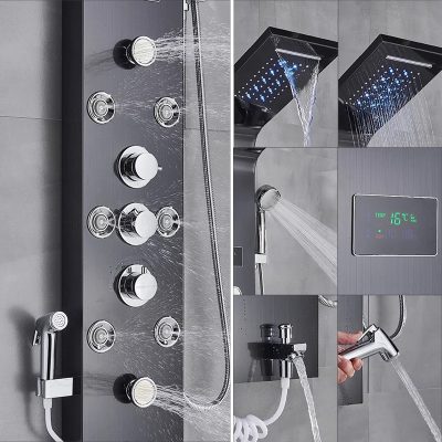 Хидромасажен душ панел Игуасу в черен цвят - ⭐Поръчай онлайн и вземи с безплатна доставка до офис на Спиди! ⭐ всичко за Вашата баня от PanelBG